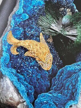 Vintage Christian Dior Gold Plated Phinestone Koi Fish Brooch